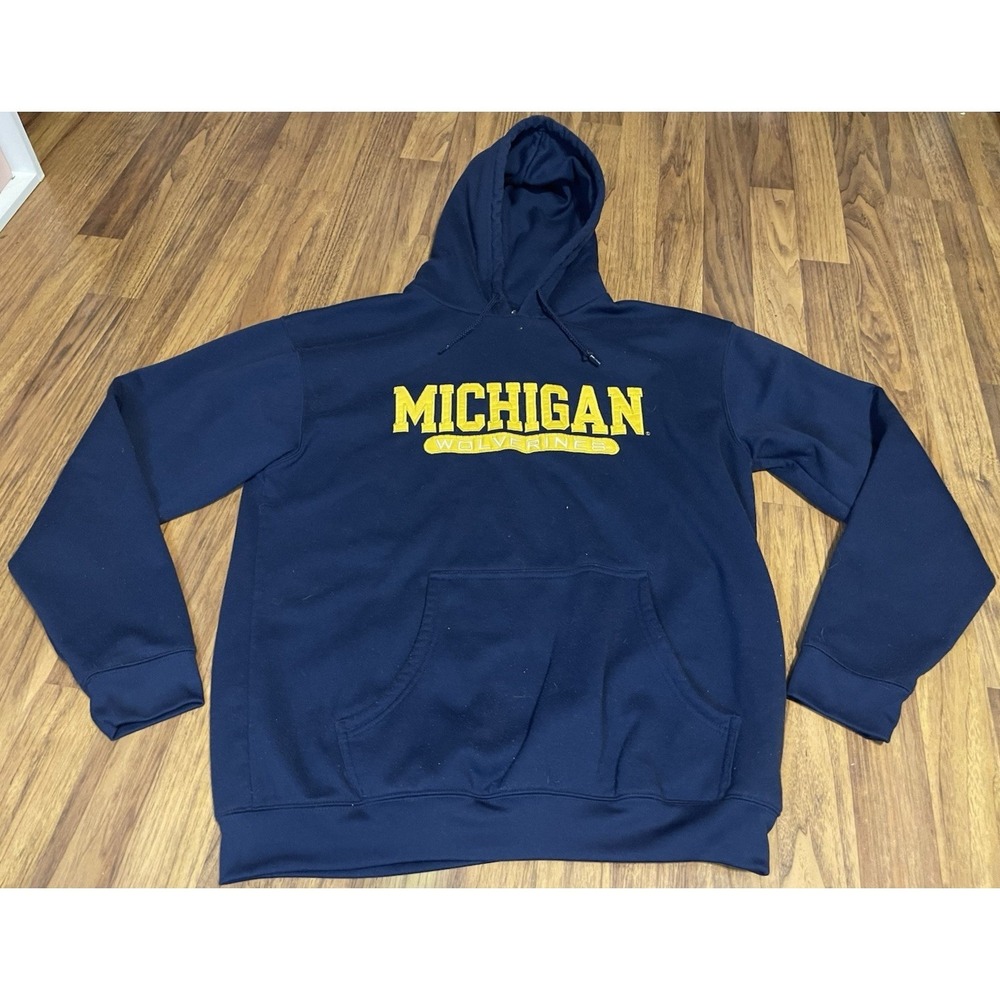 Pro Edge Michigan Wolverines Hoodie Mens Large Navy Blue Embroidered Sweatshirt